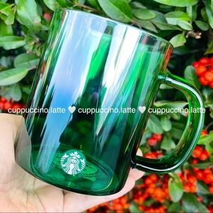 💚LAST FEW💚Starbucks 2021 Holiday Christmas Green Holographic Ombre Glass Mug